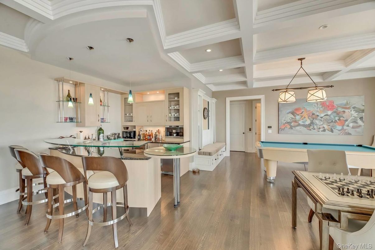 Billiard Table, Game Room, Interior, Kitchen, Pendant Lights, Recessed Lighting, Wood Texture Flooring