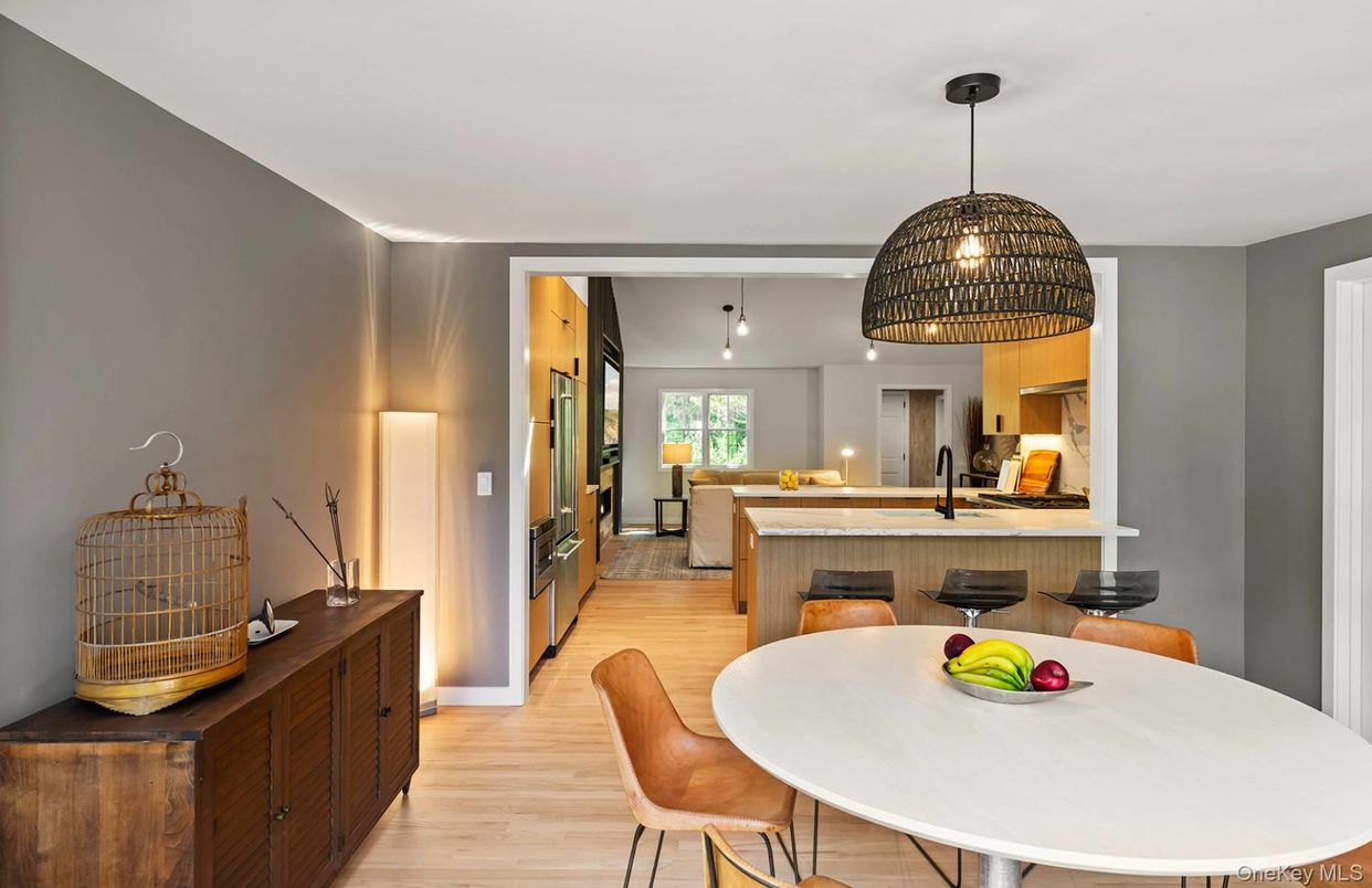 Dining room, Interior, Kitchen, Pendant Lights, Wood Texture Flooring