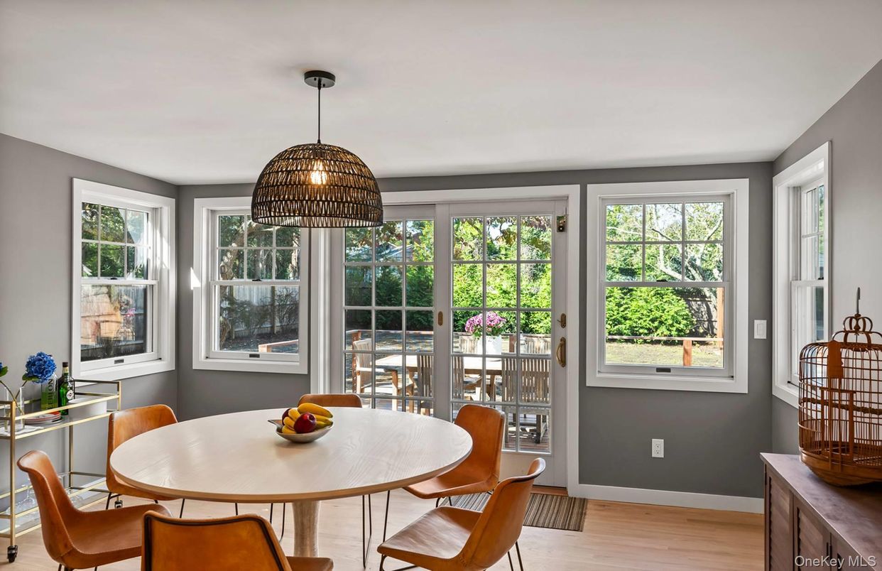 Dining room, Interior, Pendant Lights, Wood Texture Flooring