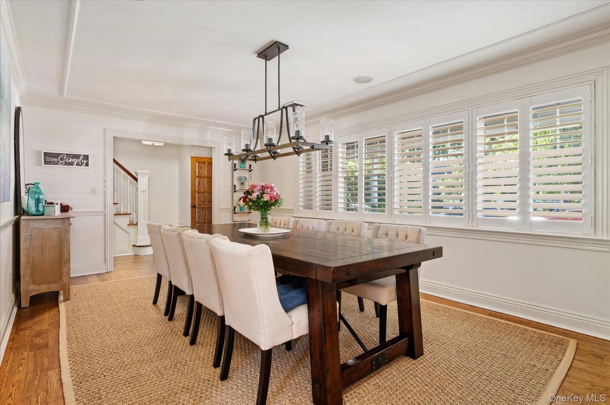 Dining room, Interior, Pendant Lights, Wood Texture Flooring