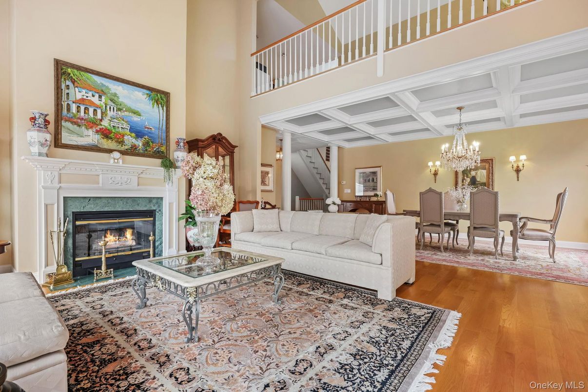 Chandelier, Dining room, Fireplace, Interior, Living room, Wood Texture Flooring