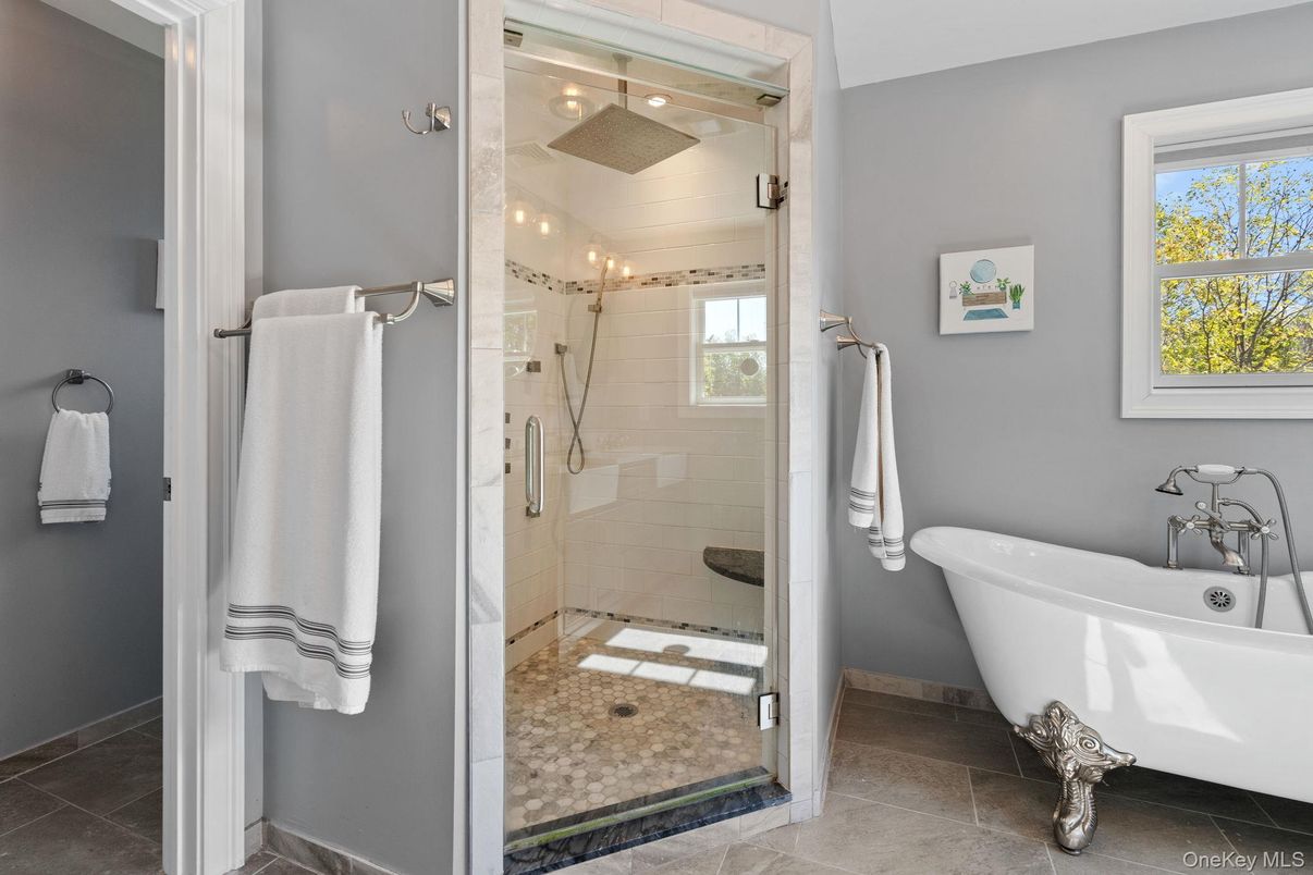 Bathroom, Free Standing Baths, Glass Shower, Interior, Recessed Lighting