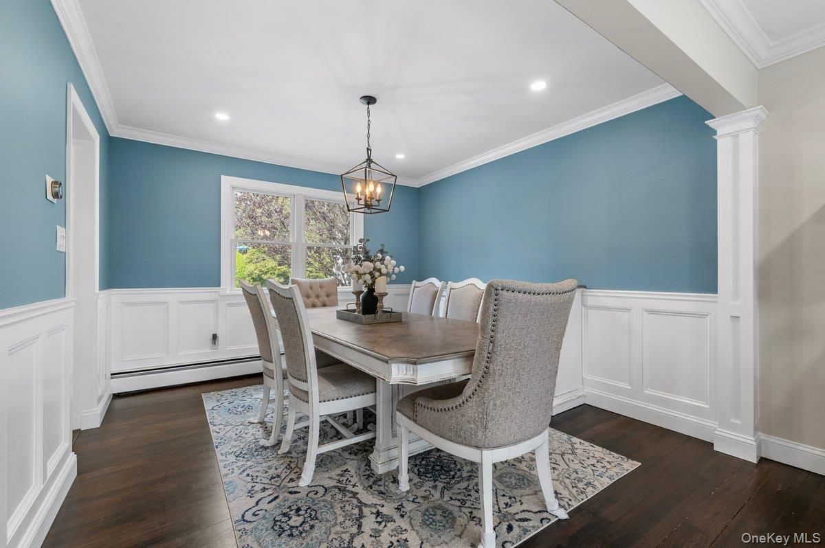 Dining room, Interior, Pendant Lights, Recessed Lighting, Wood Texture Flooring