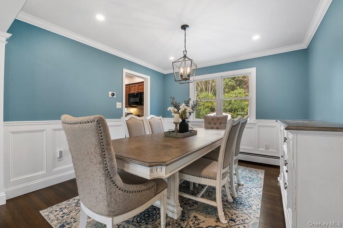 Dining room, Interior, Pendant Lights, Recessed Lighting, Wood Texture Flooring