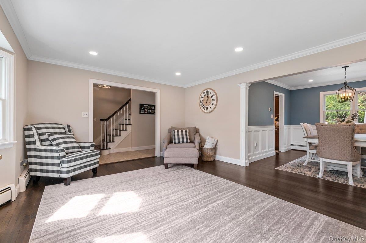 Dining room, Interior, Pendant Lights, Recessed Lighting, Wood Texture Flooring