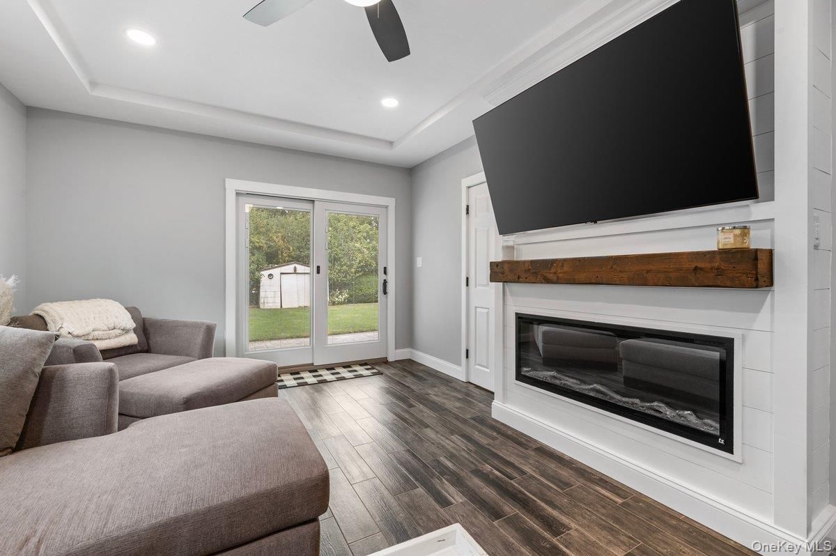 Fireplace, Interior, Recessed Lighting, Wood Texture Flooring