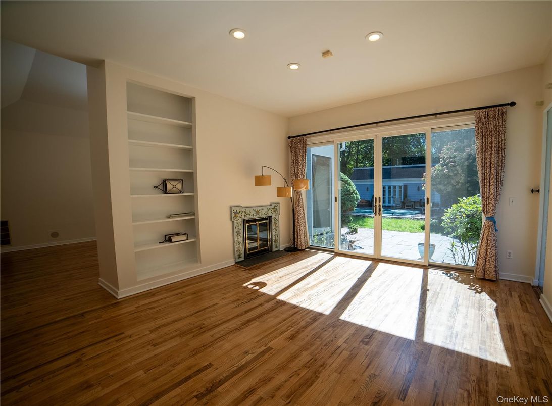 Empty room, Fireplace, Interior, Recessed Lighting, Wood Texture Flooring