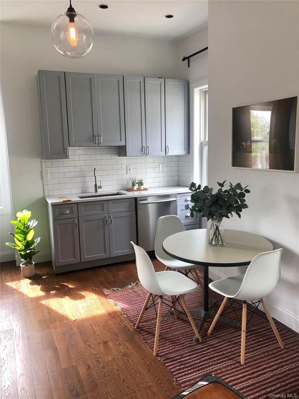 Dining room, Interior, Kitchen, Pendant Lights, Wood Texture Flooring