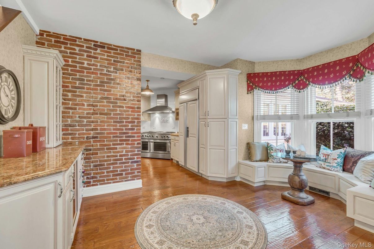 Interior, Kitchen, Stainless Steel Appliances, Stone Walls, Wood Texture Flooring
