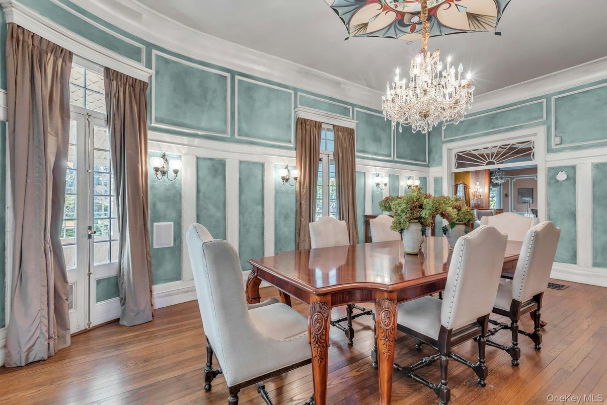 Chandelier, Dining room, Interior, Wood Texture Flooring