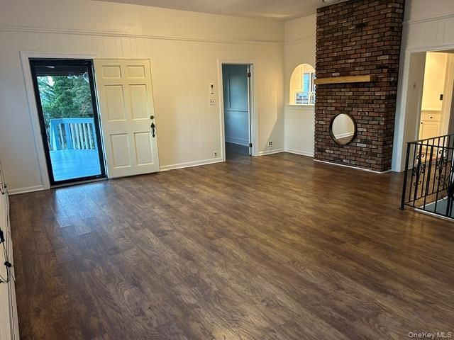 Empty room, Fireplace, Interior, Stone Walls, Wood Texture Flooring