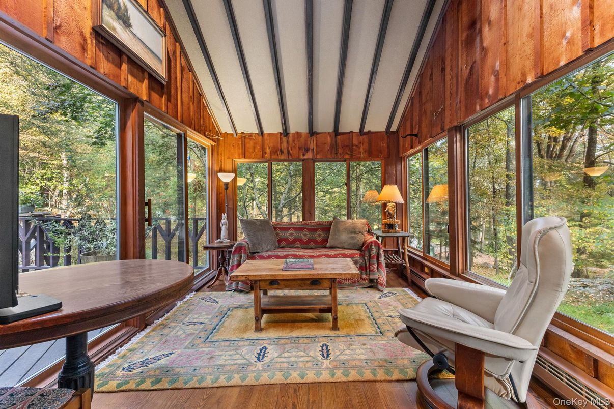 Interior, Sun Room, Wood Texture Flooring, Wooden Walls