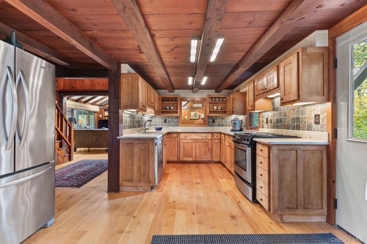 Interior, Kitchen, Stainless Steel Appliances, Wooden Beams, Wooden Ceilings, Wood Texture Flooring