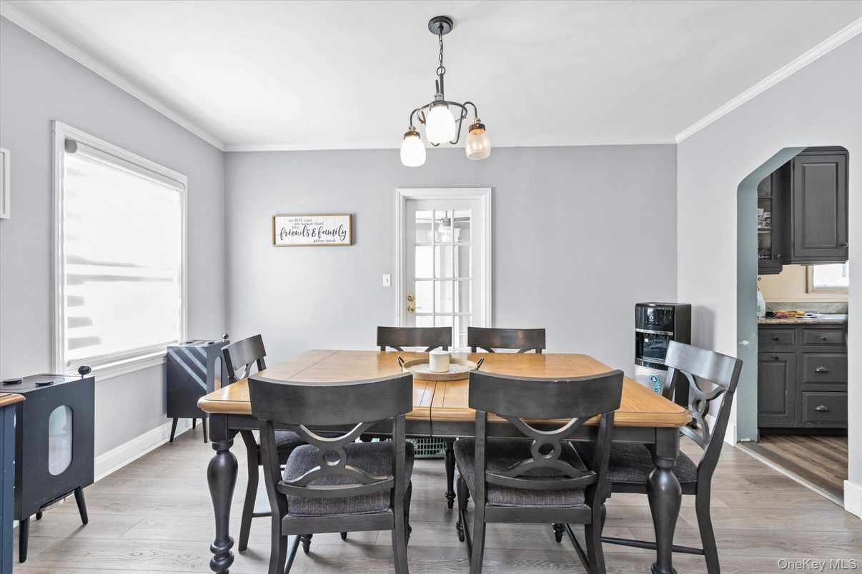 Dining room, Interior, Pendant Lights, Wood Texture Flooring