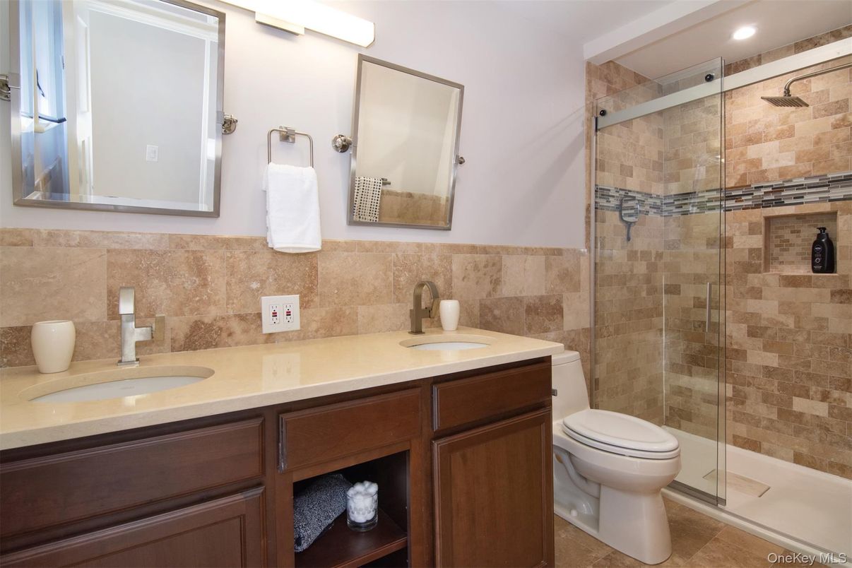 Bathroom, Dual Sink Vanities, Glass Shower, Interior, Recessed Lighting