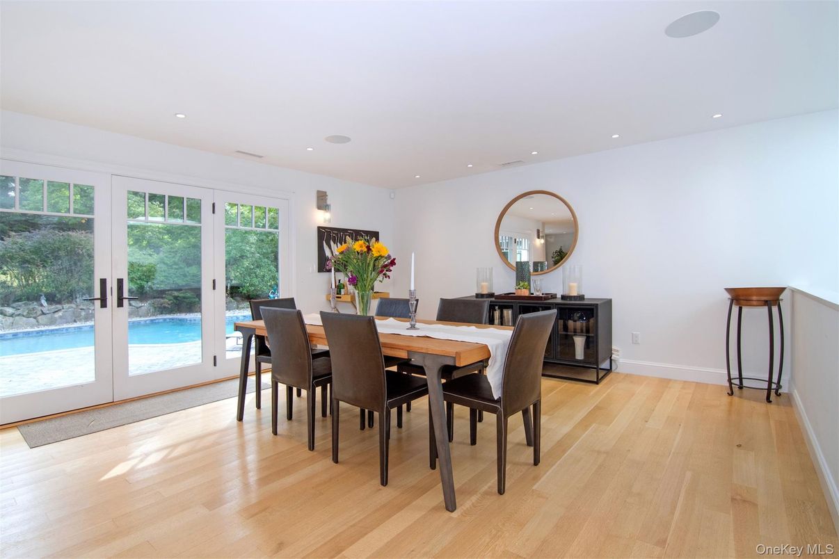 Dining room, Interior, Recessed Lighting, Wood Texture Flooring