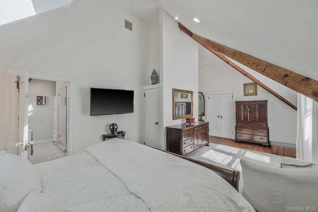 Bedroom, Interior, Marble, Recessed Lighting, Wooden Beams
