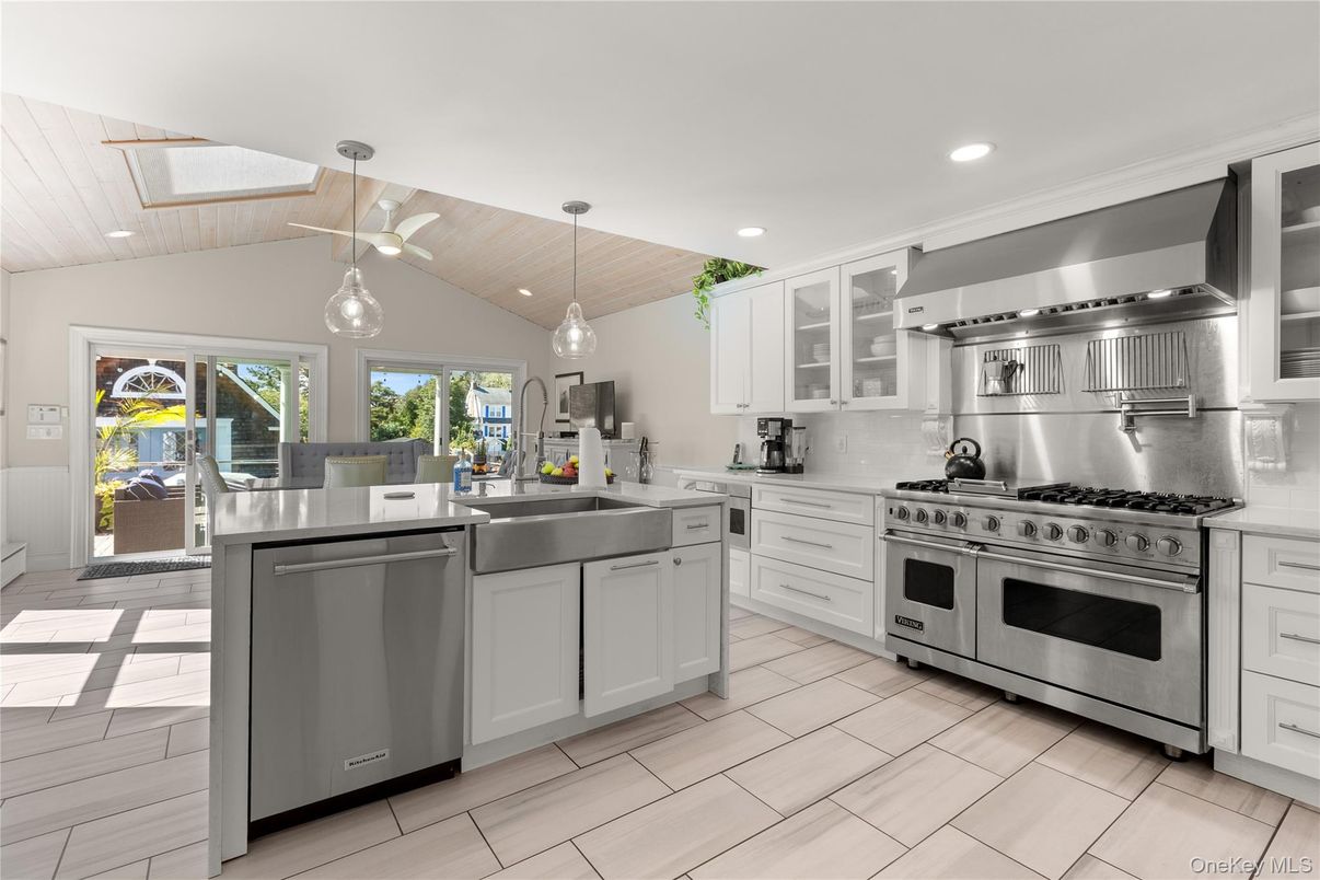 Interior, Kitchen, Pendant Lights, Recessed Lighting, Stainless Steel Appliances, Wooden Ceilings