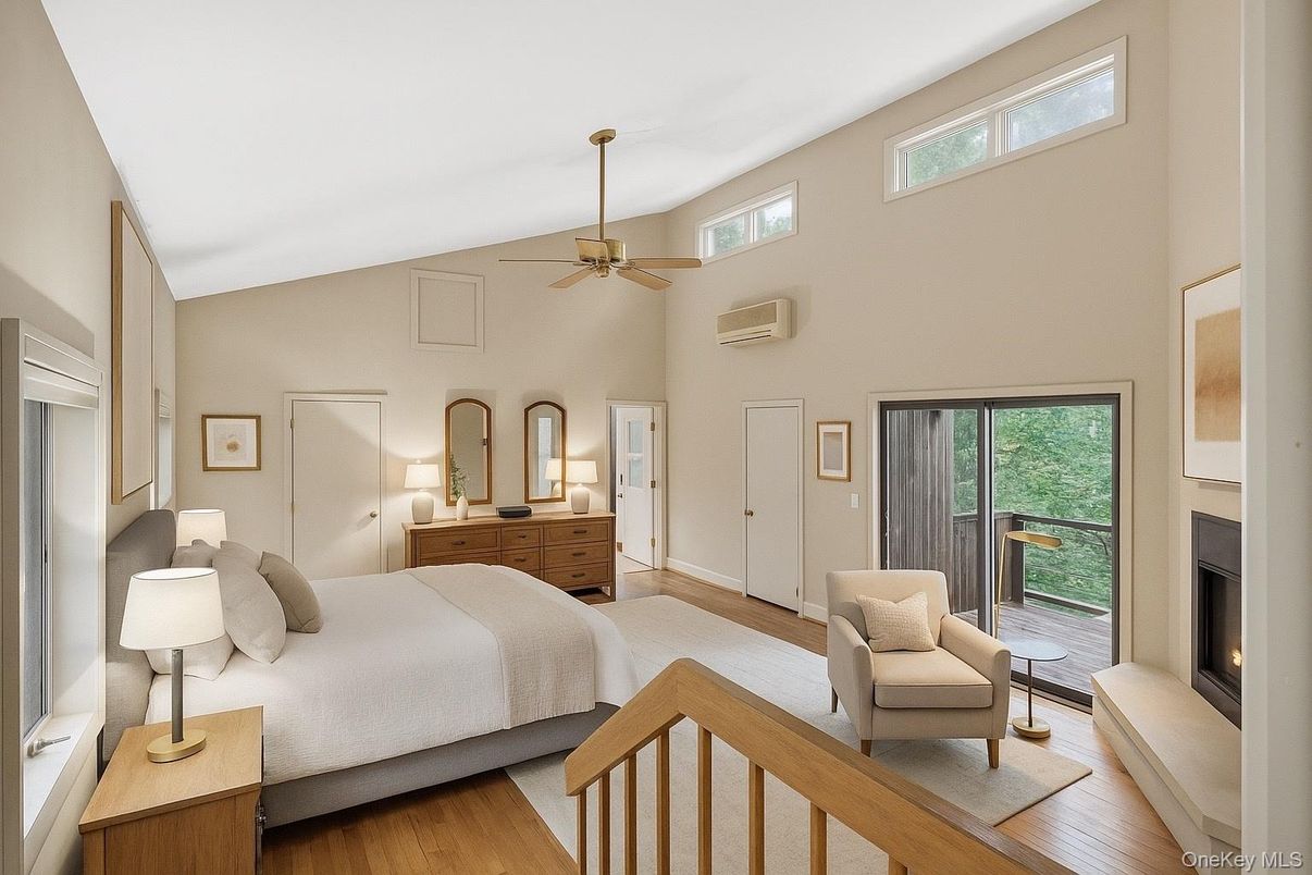 Bedroom, Fireplace, Interior, Wood Texture Flooring