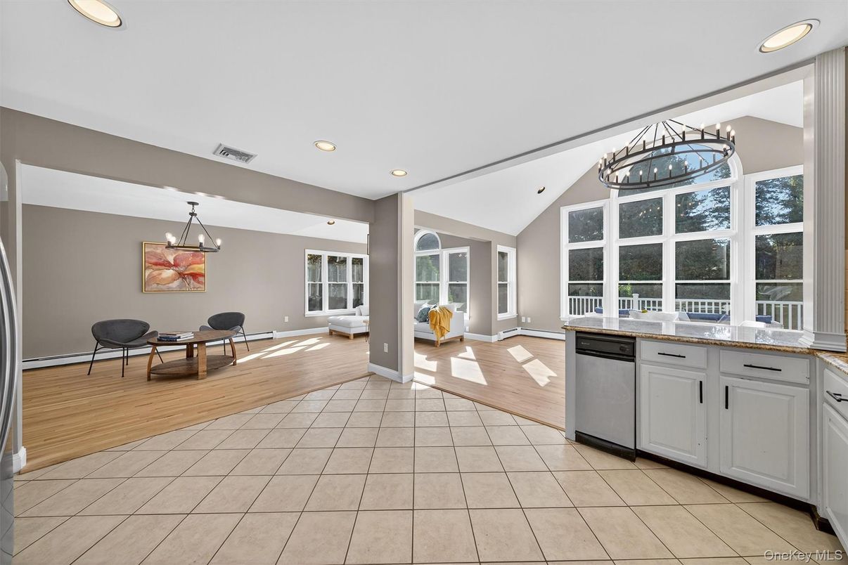 Chandelier, Interior, Kitchen, Recessed Lighting, Wood Texture Flooring