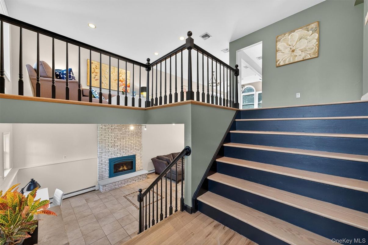 Fireplace, Interior, Recessed Lighting, Wood Texture Flooring