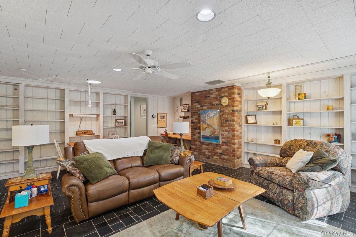 Fireplace, Interior, Kitchen, Living room, Pendant Lights, Recessed Lighting, Stone Walls