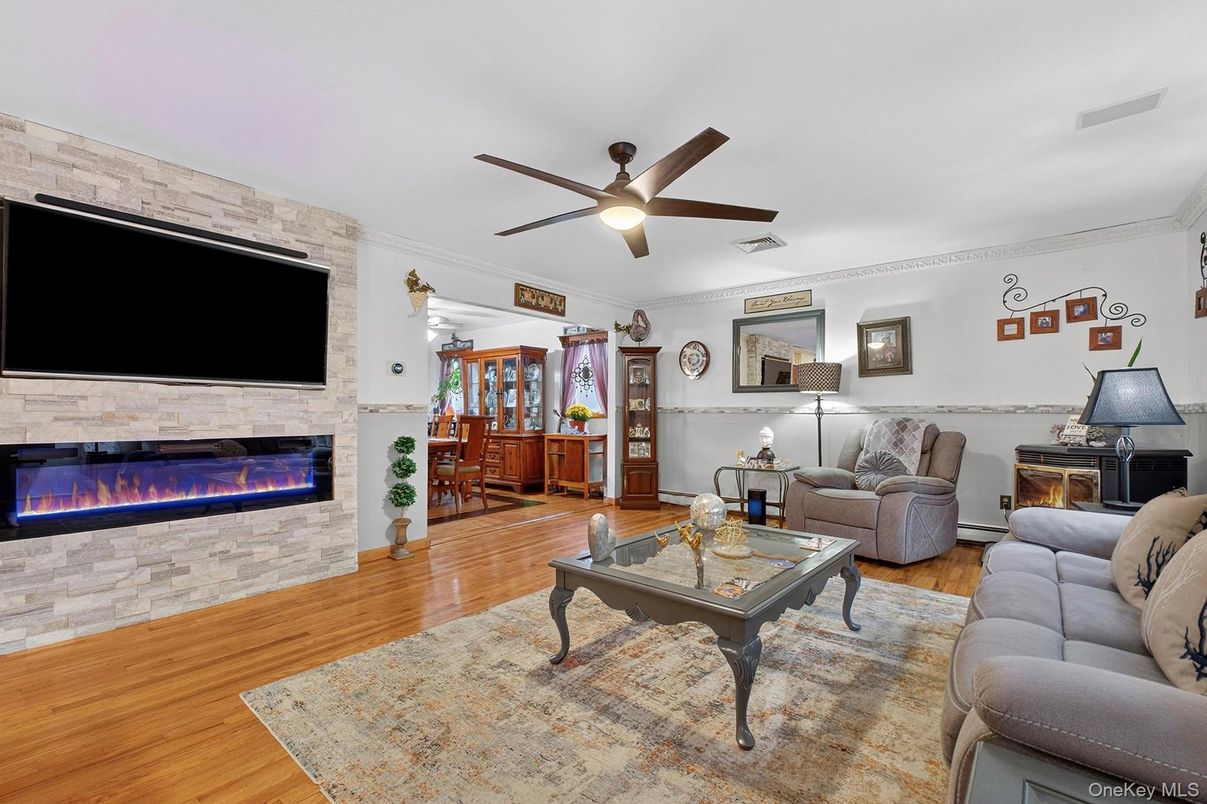 Fireplace, Interior, Living room, Stone Walls, Wood Texture Flooring