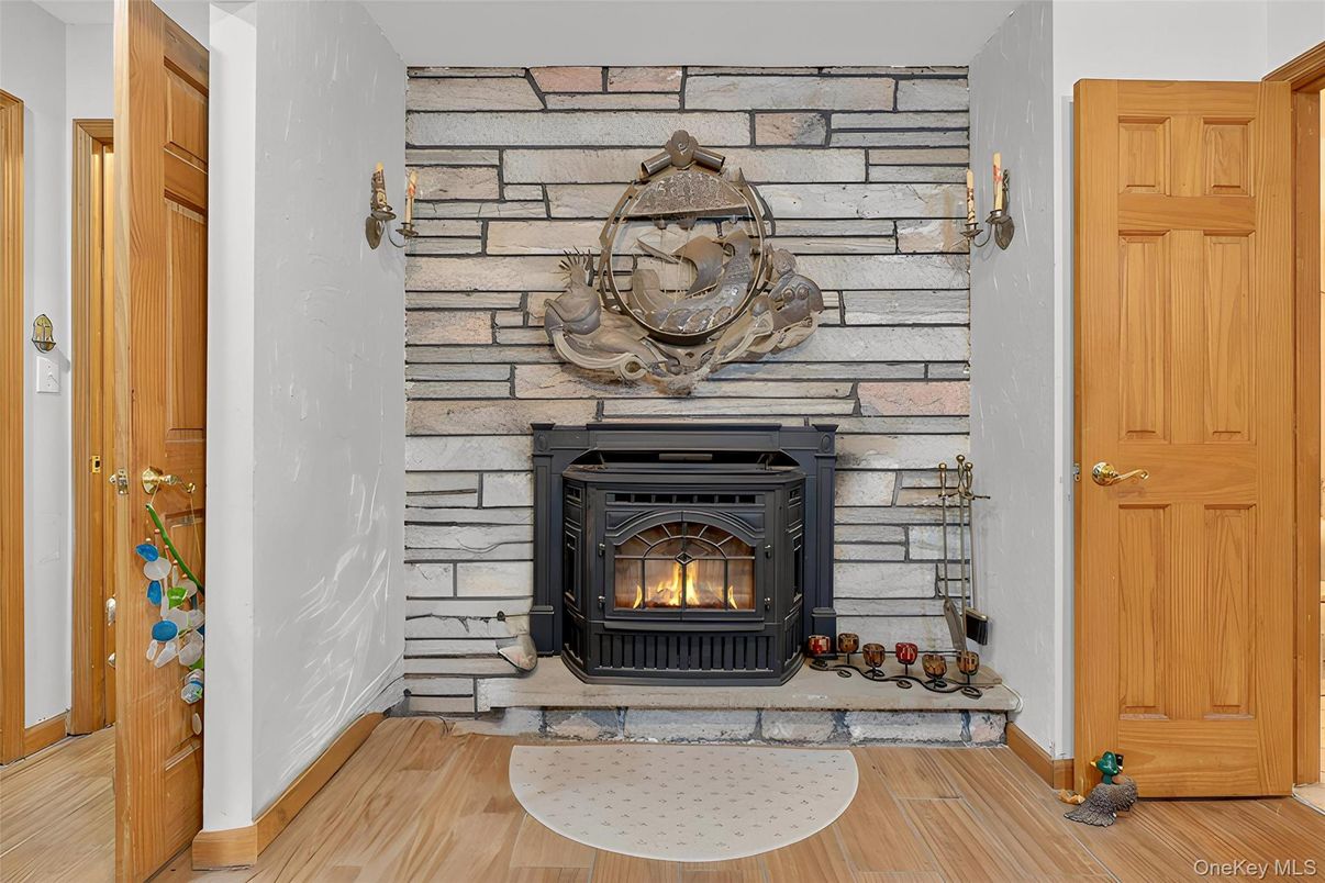 Fireplace, Interior, Stone Walls, Wood Texture Flooring