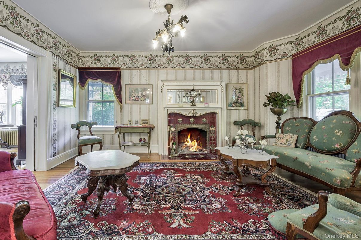 Chandelier, Fireplace, Interior, Living room, Wood Texture Flooring