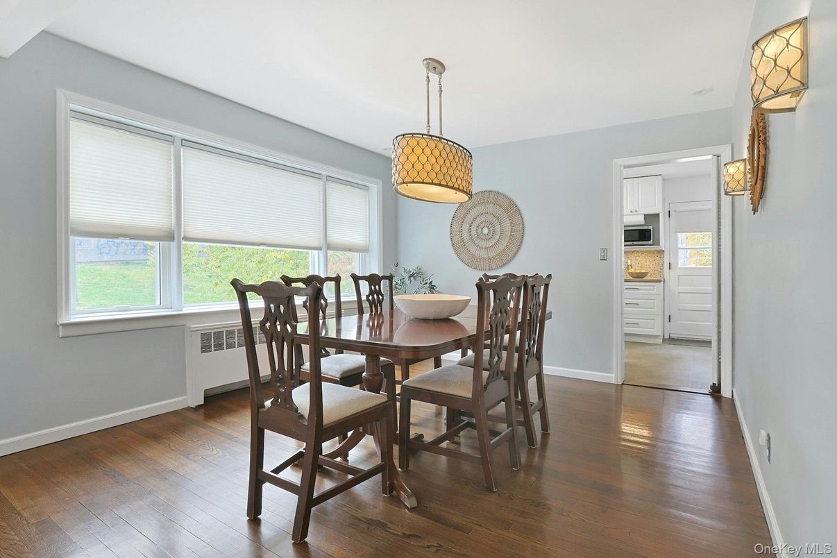 Dining room, Interior, Pendant Lights, Wood Texture Flooring