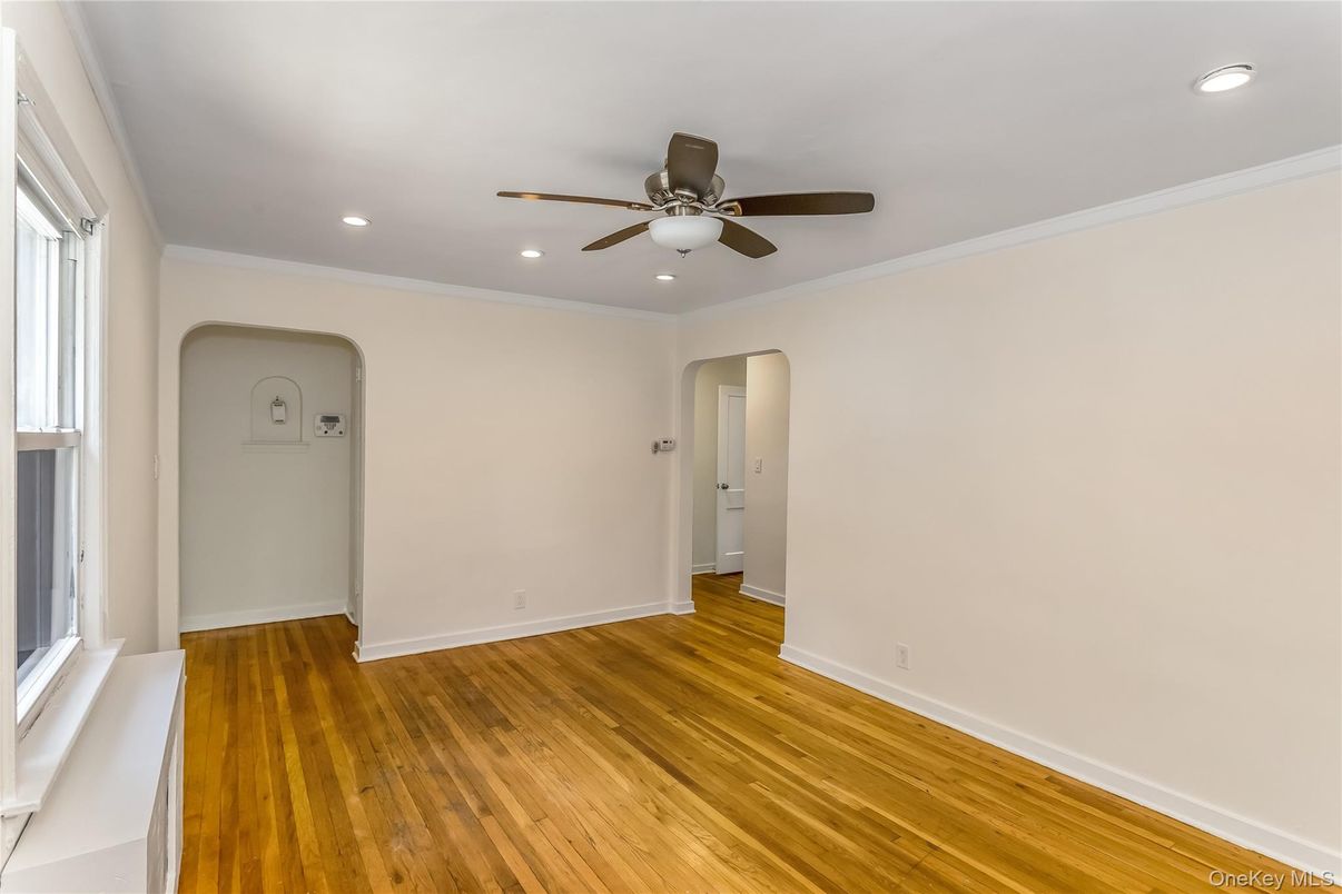 Empty room, Fireplace, Interior, Recessed Lighting, Wood Texture Flooring