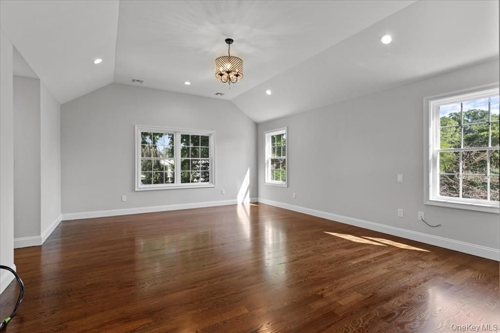 Chandelier, Empty room, Interior, Recessed Lighting, Wood Texture Flooring