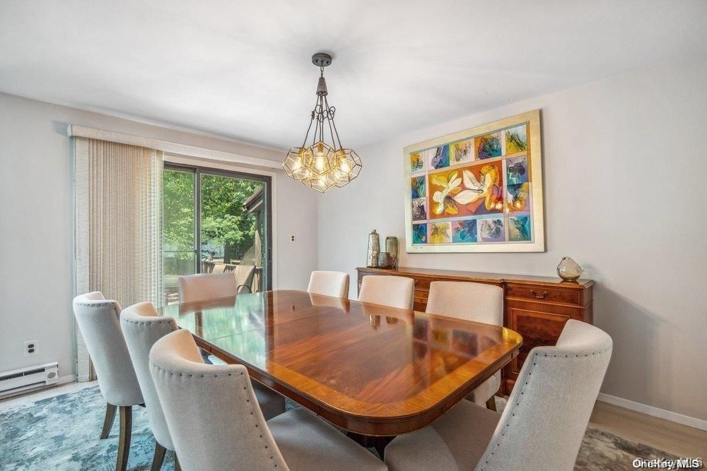 Dining room, Interior, Pendant Lights, Wood Texture Flooring