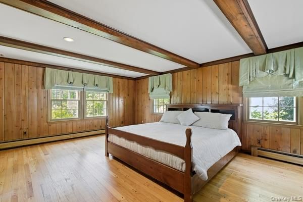 Bedroom, Interior, Recessed Lighting, Wooden Beams, Wood Texture Flooring, Wooden Walls