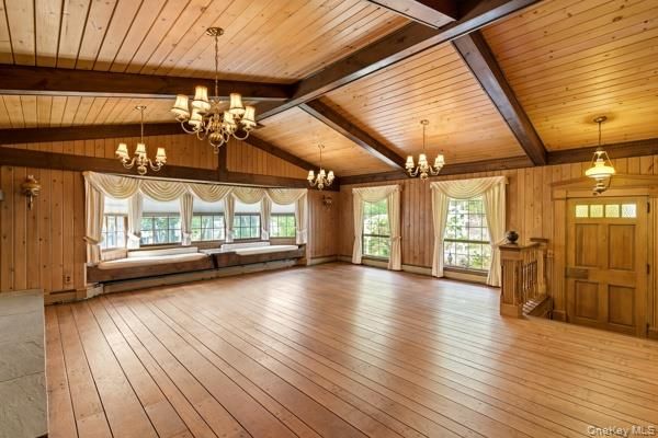 Chandelier, Empty room, Interior, Wooden Beams, Wooden Ceilings, Wood Texture Flooring, Wooden Walls