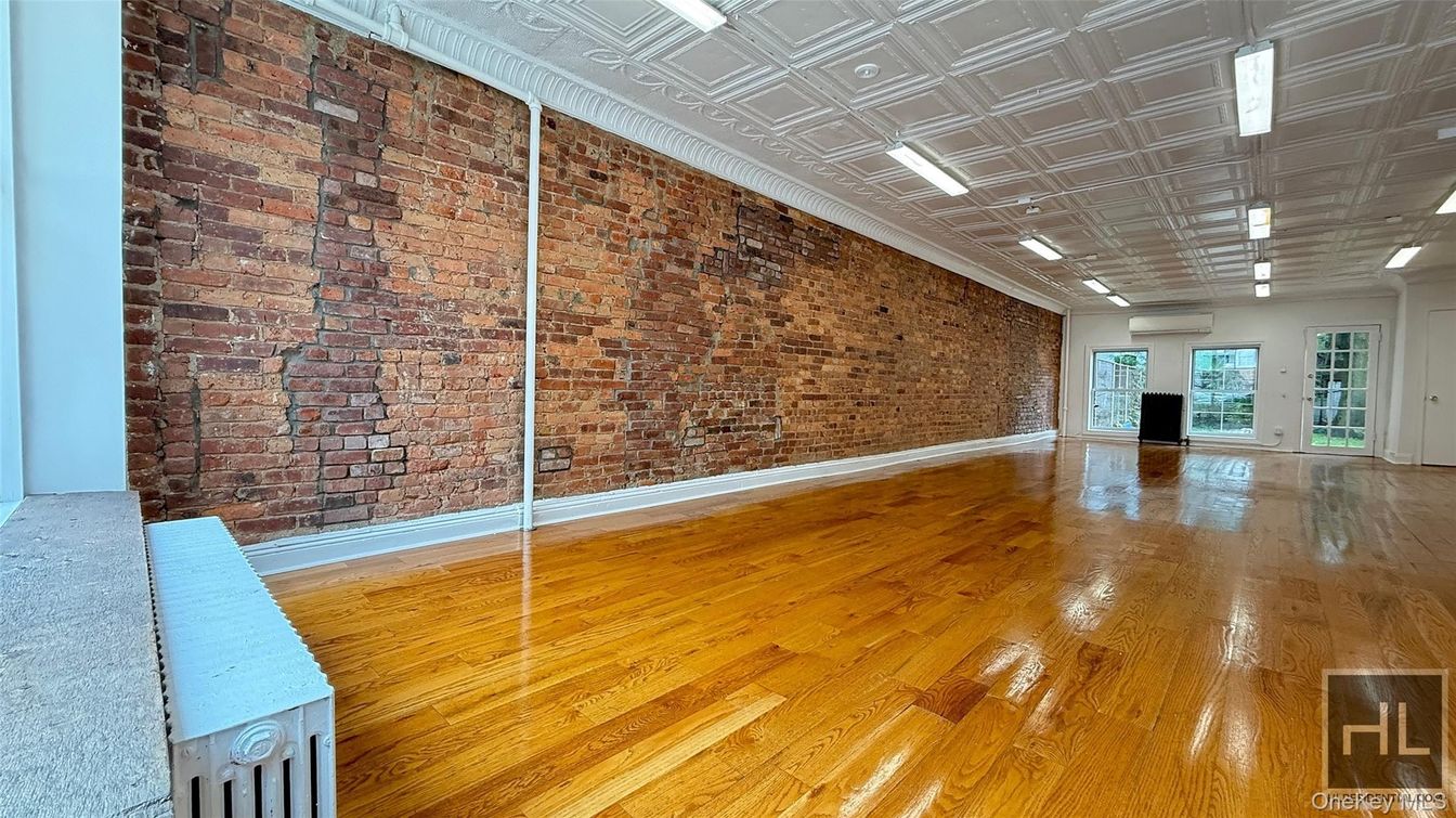 Empty room, Interior, Recessed Lighting, Stone Walls, Wood Texture Flooring