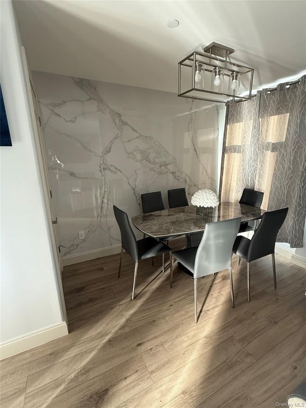 Dining room, Interior, Marble Walls, Wood Texture Flooring