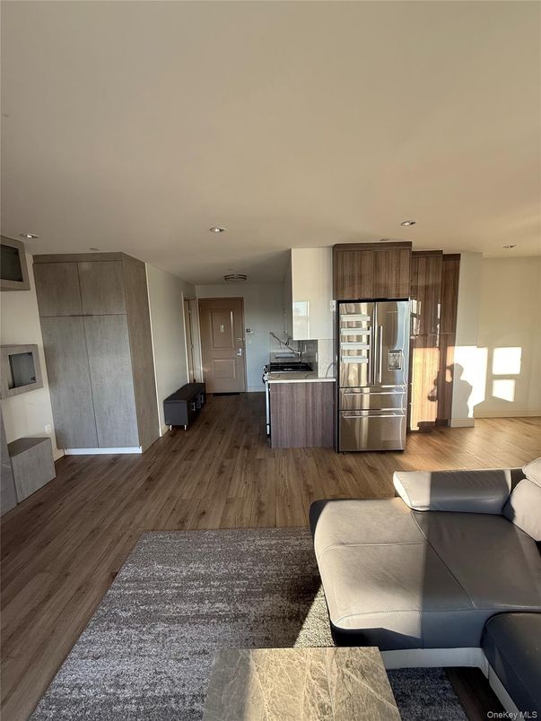 Interior, Kitchen, Living room, Recessed Lighting, Stainless Steel Appliances, Wood Texture Flooring