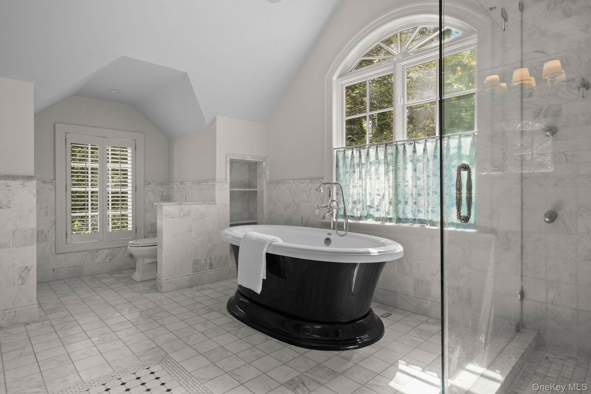 Bathroom, Free Standing Baths, Glass Shower, Interior, Marble, Marble Walls