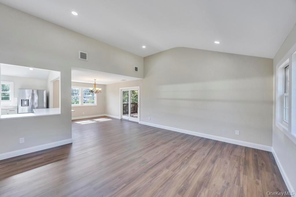 Chandelier, Empty room, Interior, Recessed Lighting, Wood Texture Flooring