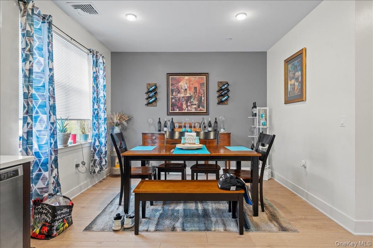 Dining room, Interior, Recessed Lighting, Wood Texture Flooring
