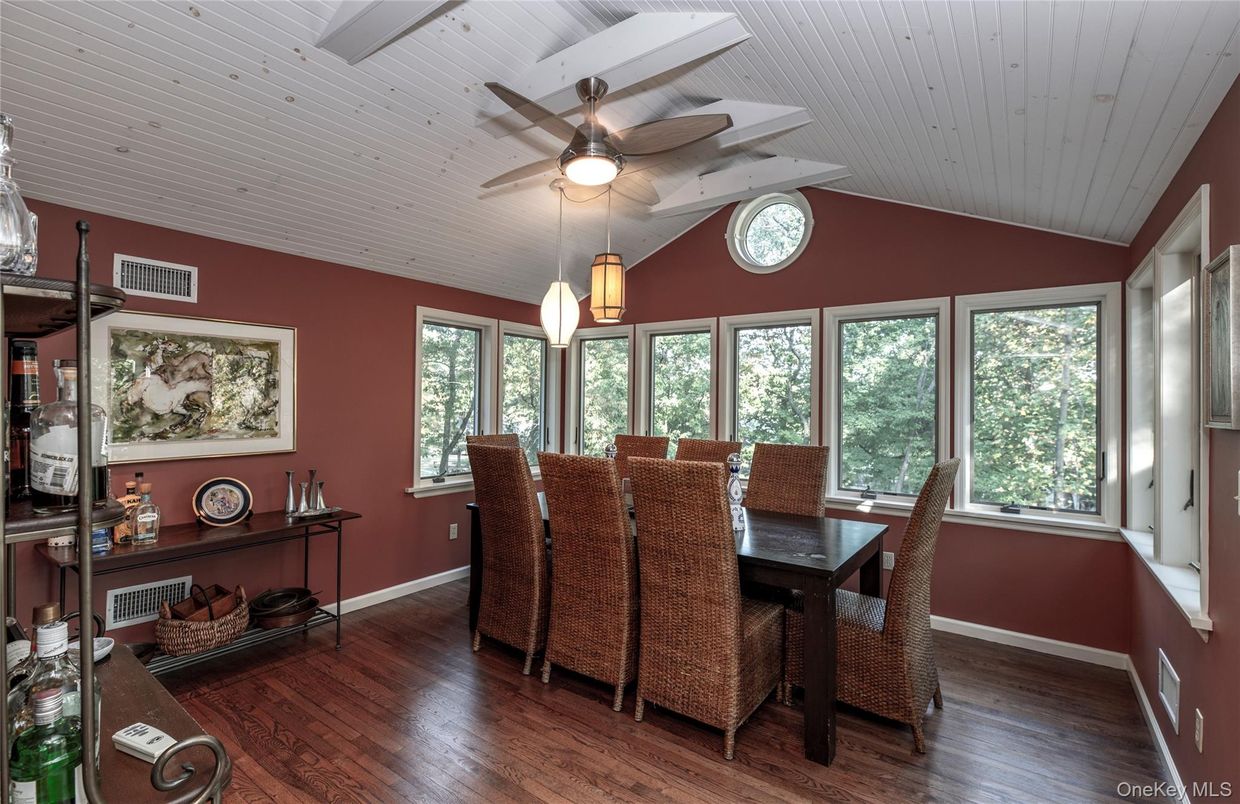 Dining room, Interior, Pendant Lights, Wood Texture Flooring
