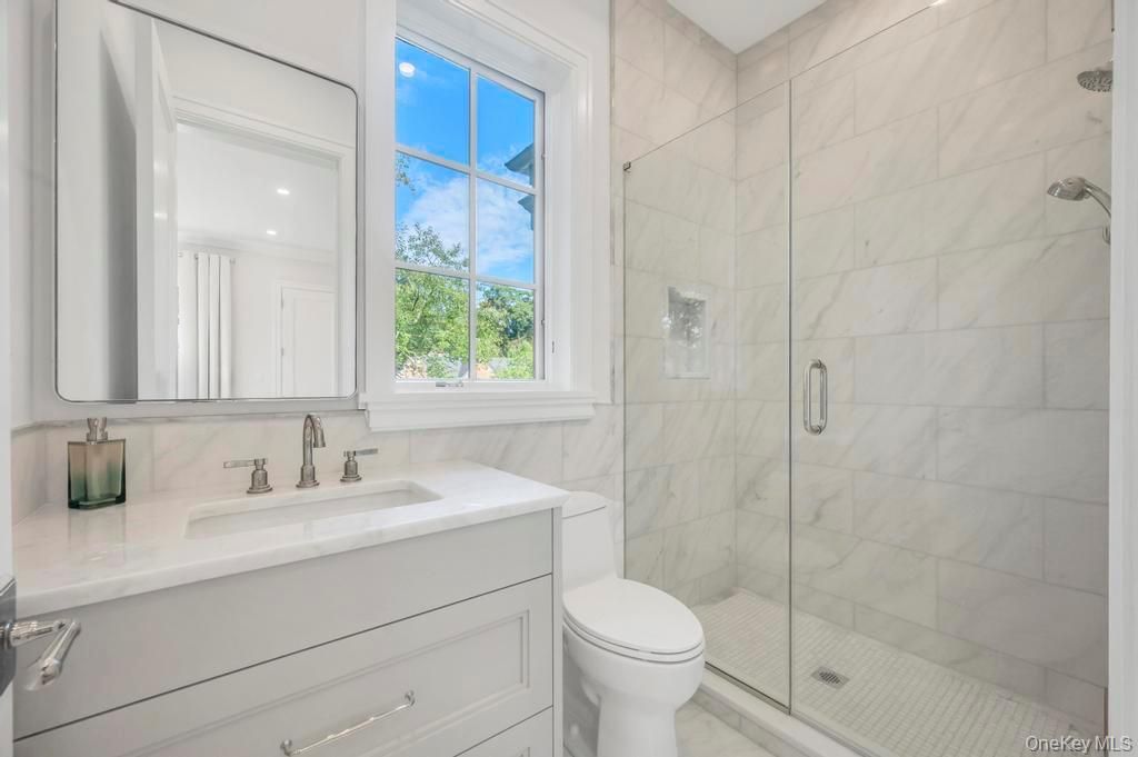 Bathroom, Glass Shower, Interior, Marble Walls, Recessed Lighting
