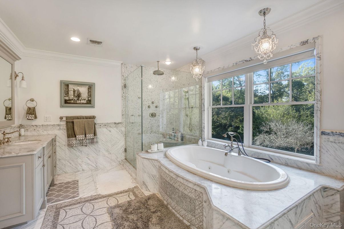 Bathroom, Glass Shower, Interior, Marble, Recessed Lighting