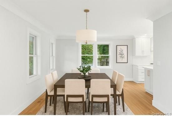 Dining room, Interior, Pendant Lights, Wood Texture Flooring
