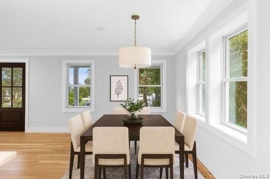 Dining room, Interior, Pendant Lights, Wood Texture Flooring