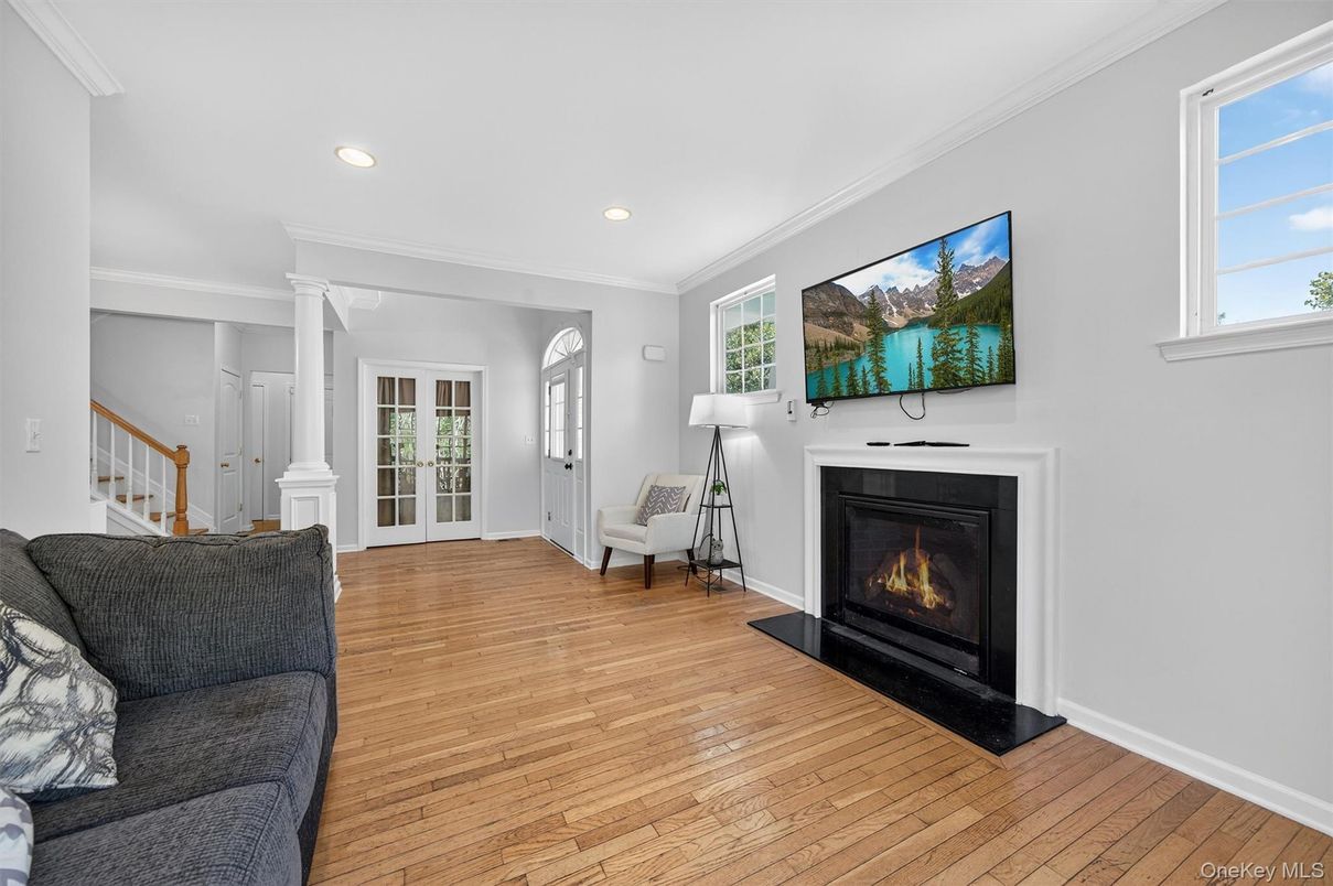 Fireplace, Interior, Recessed Lighting, Wood Texture Flooring