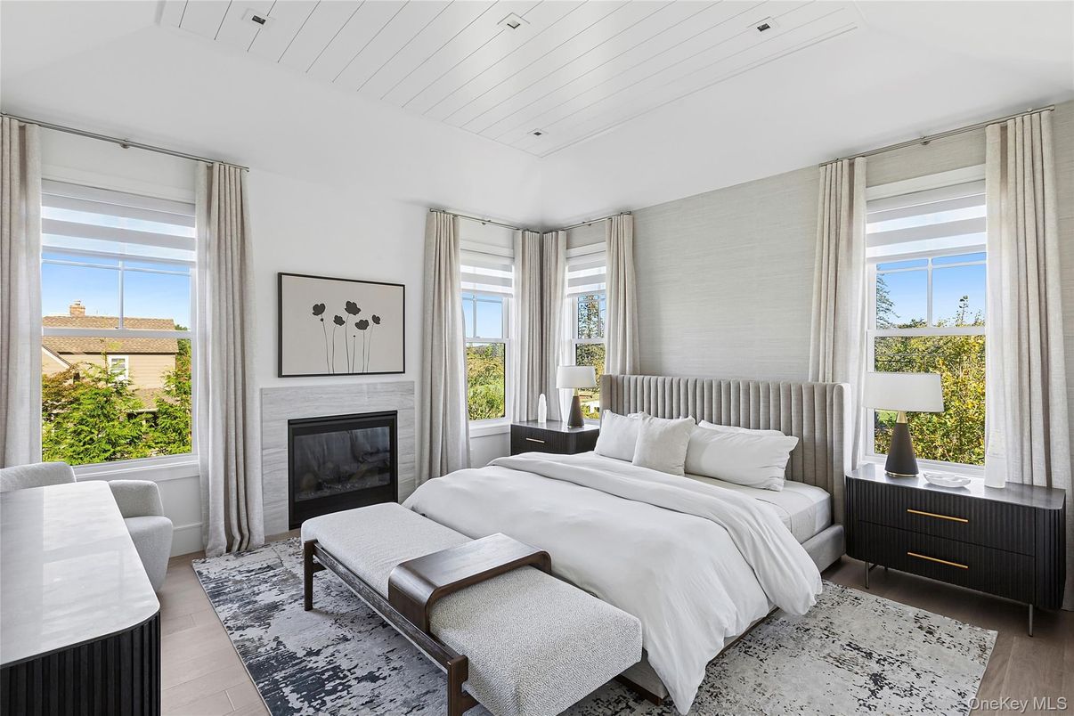 Bedroom, Fireplace, Interior, Wood Texture Flooring