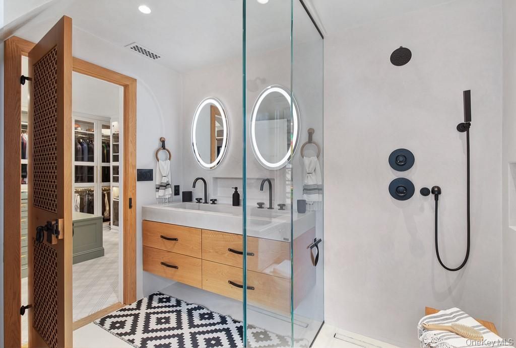 Bathroom, Dual Sink Vanities, Glass Shower, Interior, Recessed Lighting