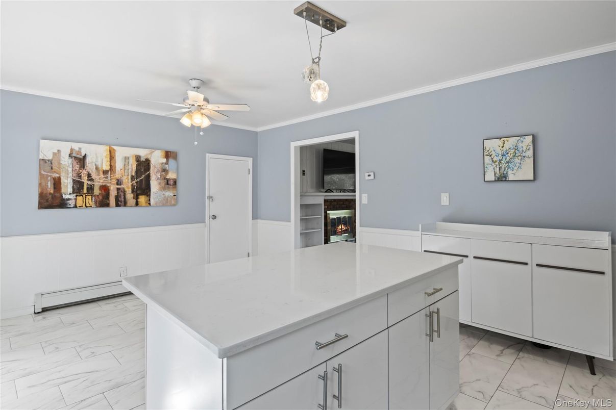 Interior, Kitchen, Marble, Pendant Lights